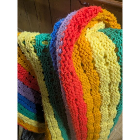 Rainbow Pride Crochet Blanket Afghan Throw 54x82 in Hippie Colorful Handmade - Picture 3 of 3